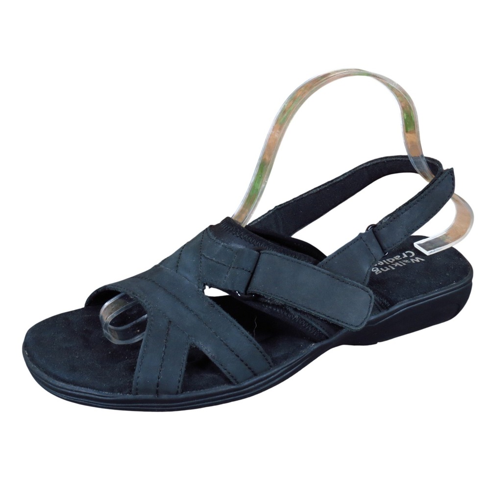 Walking Cradles Womens Slingback Sandals Size 9.5 Wide Walking Black Leather